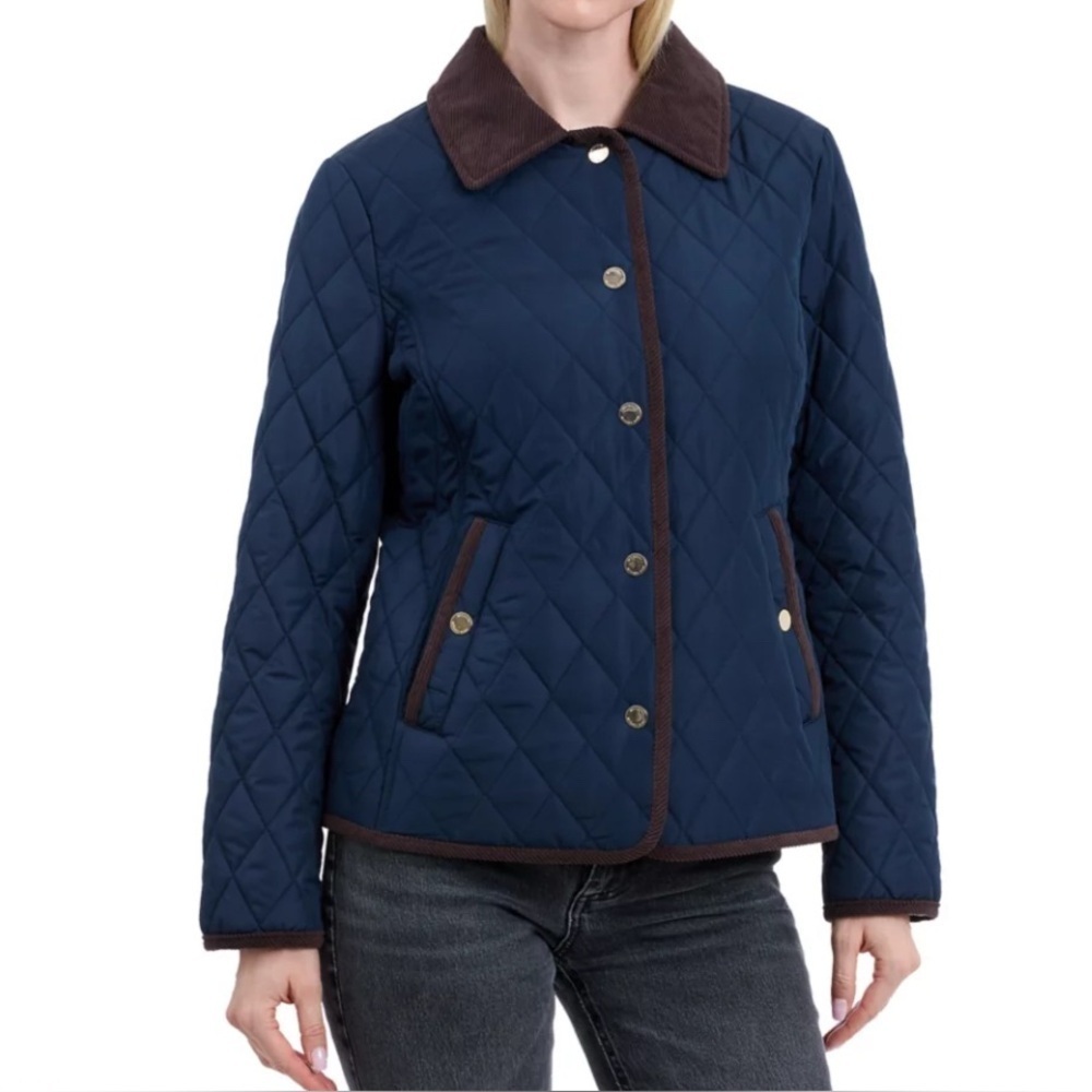 Michael Kors Women’s Quilted Barn Jacket Navy Blue Corduroy Collar Medium NEW